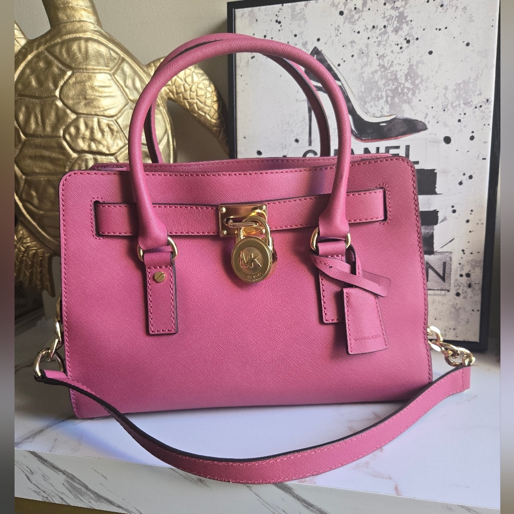 Michael Kors Leather Deep Red Mauve Hamilton Satchel Bag With The Strap EUC - Picture 3 of 15